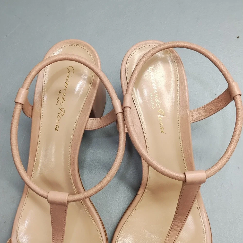 Gianvito Rossi Milano T-Strap Sandals Womens Size 9.5 Pink Comfort Block Heel